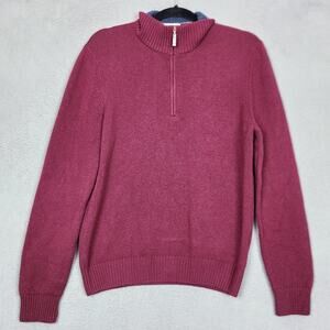 Gran Sasso Sweater Mens Medium Red Wool Cashmere Quarter Zip Mock Neck Italy